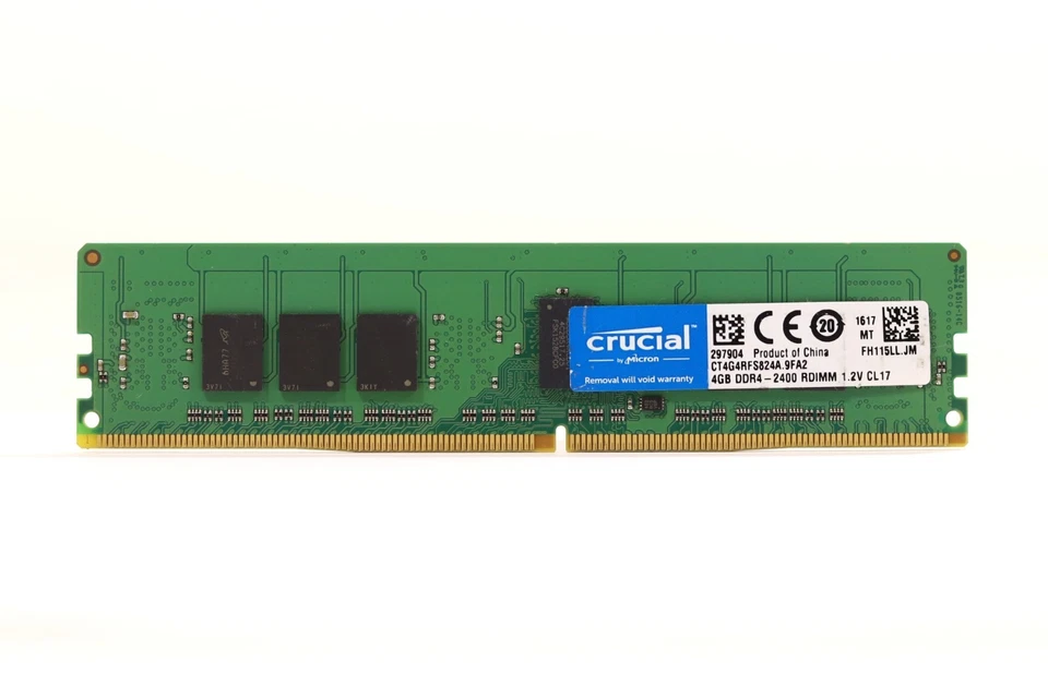 Crucial 4GB 1Rx8 PC4-19200 DDR4-2400 Server Memory P/N: CT4G4RFS824A.9FA2 Tested - Image 1 of 2