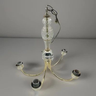 Vintage Brass & Glass 5 Arm Chandelier Light Fixture Ceiling Hanging Lamp 16.5” - Image 1 of 4