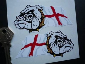 ENGLISH BULLDOG St Georges Cross Wavy Flag Stickers 4" Pair Custom Hot Rod Bike - Picture 1 of 1