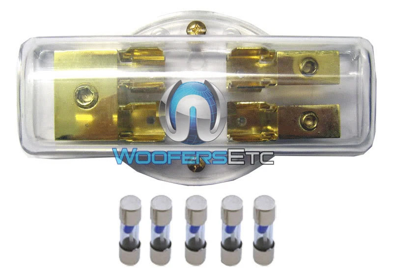 pkg 1 4-GAUGE IN 2 8-GAUGE OUT AGU FUSED AMPLIFIER DISTRIBUTION BLOCK + 5 FUSES - Image 1 of 1