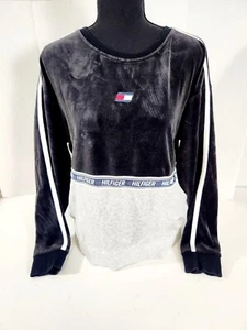 Vintage Tommy Hilfiger Velour Pullover Black & Gray Mens Size Medium - Picture 1 of 7