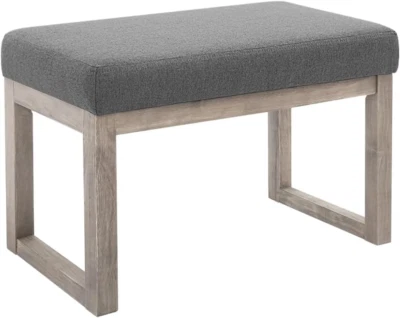 27 Inch Wide Rectangle Ottoman Bench Grey Footstool, Linen Look Polyester Fabric - Image 1 of 4