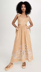Abito midi Farm Rio Sand Richilieu donna grande ricamato occhielli $295 nuovo con etichette - Foto 1 di 19