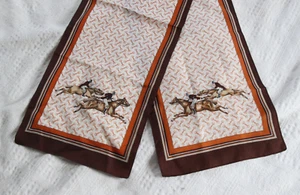 Vintage 45 inch Long Scarf BROWN with Victorian Race Horses design - Picture 1 of 4