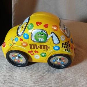 M&M's Mars Volkswagen Beetle Bug Car Metal Tin Yellow 6" Collectible empty - Picture 1 of 9