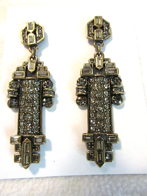 NEW Heidi Daus Long Drop Dangle Earrings White Color Crystals Pierced - Image 1 of 3