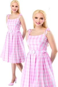 Barbie Perfect Day Costume Adults Licensed Fancy Dress Outfit Checked Dress - Picture 1 of 6