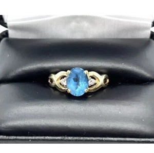 14k 14kt Yellow Gold Blue Topaz Ladies Ring Size 7 - Picture 1 of 16