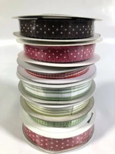 Stampin' Up Stitch Ribbon Scallop Dots Grosgrain Striped 1/2" 75 Yards Lot of 7 - Picture 1 of 4