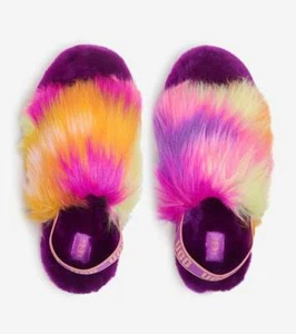 Girl's Slippers UGG Kids Fluff Yeah Slide Tie-Dye (Little Kid/Big Kid) SIZE 5 NW - Picture 1 of 3