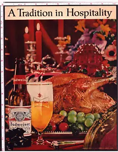 Budweiser King of Beers 1963 cena de vacaciones fiesta fiesta del pavo-1963 anuncio impreso vintage - Imagen 1 de 1