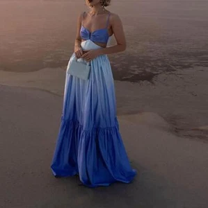Sexy langes Maxi-Strandkleid Damen Spaghettiträger Cutout Farbverlauf hinten offen  - Bild 1 von 6
