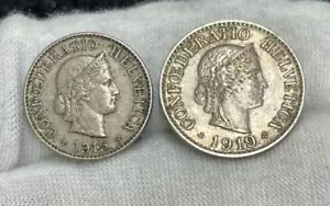 1915 & 1919 Switzerland 2 Coins lot - Picture 1 of 4