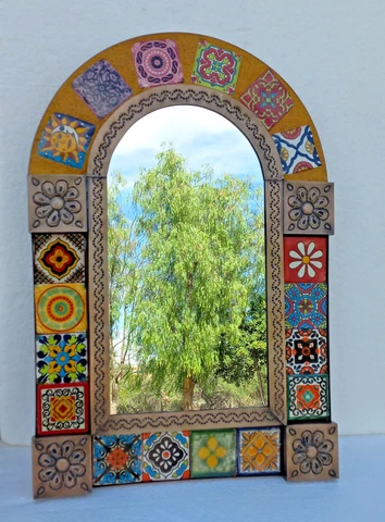 PUNCHED TIN MIRROR arched with mixed talavera tile mexican folk art Cover