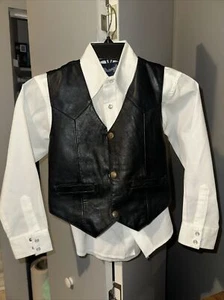 Scully Western Leather Vest White Wrangler 7/8 Shirt Black Youth Size Small Lot - Picture 1 of 8