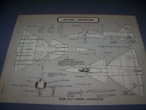 VINTAGE..SAAB A-37 VIGGEN THUNDERBOLT....4 ANSICHTEN/QUERSCHNITTE.. SELTEN! (149A)