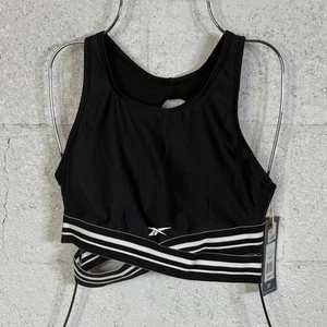 Reebok Women's Striped-Trim Racerback Bikini Top Swimsuit BLack/white small  - Picture 1 of 7