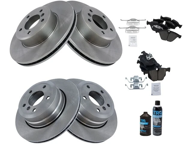 Kit de pastilha de freio dianteiro e traseiro TRQ 55KP72S e rotor compatível com 2008 BMW 528xi - Imagem 1 de 1