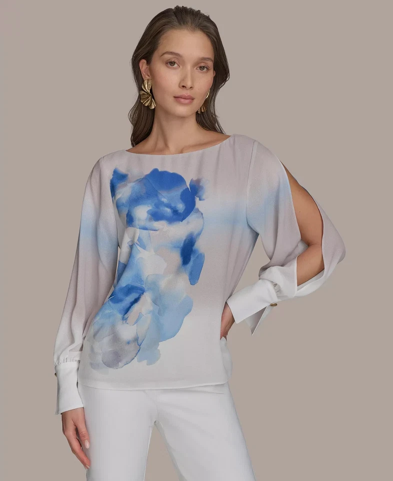 Donna Karan New York Cuello Barco Manga Dividida Top Para Mujer S Cielo Combo Pullover Foto 1 de 4