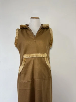 Vintage 1990s boho hooded winter dress with faux fur trim Sleeveless Midi Dress - Image 1 of 4