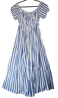 Isabel Maternity Dress Womens XL Blue White Striped Boho Maxi Beachy Flowy - Image 1 of 4
