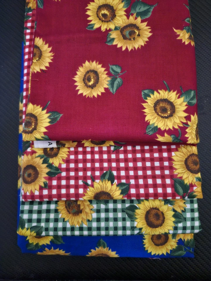 Lot Of 4 - 2 Joan Messmore Sunflower Cotton Fabric Green Red Gingham & 2 Others - Image 1 of 4