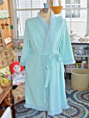 VTG SEARS At Home Wear Blue Long FRINGE Robe Arnel Triacetate 1960s Small-Medium - Image 1 of 4