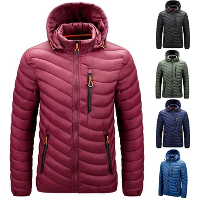 Winter Warm Casual Outwear Jacket Coat Hoodie Puffer Padded Zip Up Mens - Image 1 of 4