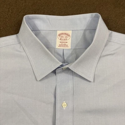 Camisa de vestir Brooks Brothers para hombre azul claro liso Supima Madison 18-1/2 X 34 Foto 1 de 4
