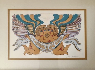 Litografía firmada por querubín ángel psicodélico Elaine Havelock invitación de boda Foto 1 de 4