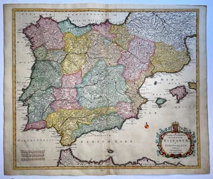 SPANIEN PORTUGAL 1735 RAINER & JOSHUA OTTENS GROSSE UNGEWÖHNLICHE ANTIKE KARTE - Bild 1 von 13