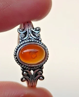 Silver Plated Orange Onyx Ring Vintage Oval Gemstone Retro Bohomian Ring  r57 - Image 1 of 4