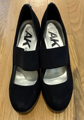 Zapatos para mujer Anne Klein de tacón deportivo elásticos negros de gamuza zapatos cómodos talla 7,5 Foto 1 de 4