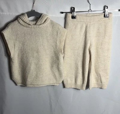 Zara ребенка ясельного возраста вязаный с капюшоном свитер и брюки комплект 18-24 месяцев кремовый - Изображение 1 из 4