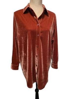 SOFT SURROUNDINGS Boyfriend Shirt Button Down P XL Crushed Velvet Top Terracotta - Image 1 of 4
