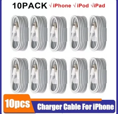 10 PACK USB 8 Pin Charger Cable Cord For iPhone 6 7 8 X XR 11 12 13 14 Pro Max - Image 1 of 2
