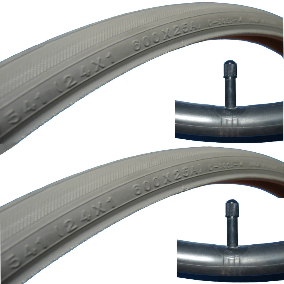 2x Rollstuhlreifen 24 x 1 grau + 2x Schlauch (25-540/41), Feinprofil Leichtlauf - Bild 1 von 1