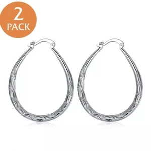 2x 925 Sterling Silver Hoop Pierced Earrings L4 - Picture 1 of 12