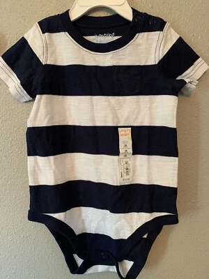 Jumping Beans Striped Short Sleeve Slub Pocket Baby Boys Bodysuit 24 Months - Image 1 of 3