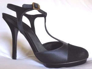 Zapatos de salón Tory Burch punta redonda mandy correa en T tacón alto boda azul marino-negro talla 10 venta - Imagen 1 de 5