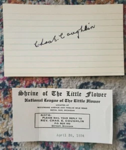 Father Charles E Coughlin SIGNED 3X5 card COA/Todd Mueller - Picture 1 of 7