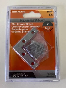 Hillman Hardware Brackets Flat Corner Brace 851098 2” Galvanized Weather Max 4PC - Picture 1 of 2