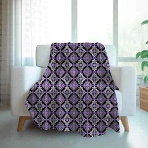 Purple & White Damask Throw Blanket for Couch: Gothic Home Decor by Durazza - Picture 1 of 10