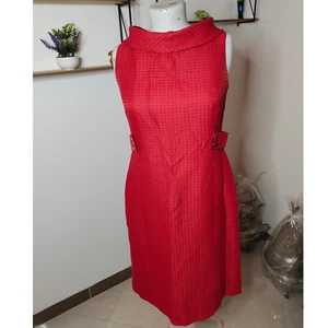 CAROLINA HERRERA ROTES hochgeschlossenes Kleid ärmellos knielang - Bild 1 von 16