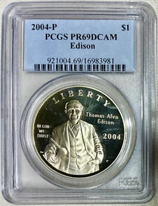 2004-P Thomas Edison Commemorative Silver Dollar, PCGS PR-69 DCAM - Picture 1 of 2