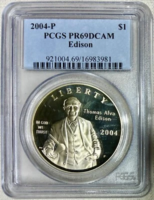 2004-P Thomas Edison Commemorative Silver Dollar, PCGS PR-69 DCAM - Image 1 of 2