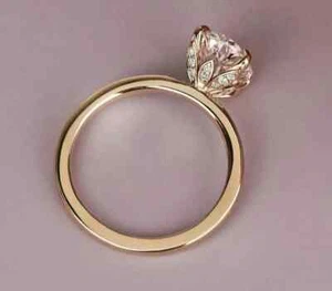 Anello solitario aureola nascosto diamante creato in laboratorio tondo 2 ct placcato oro giallo 14 carati - Foto 1 di 4