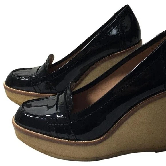 Mocasín de cuña Saint Laurent YSL charol plataforma negro goma Ida mocasín Foto 1 de 4