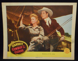 COWBOY IN THE CLOUDS 1943 Lobby Card Charles Starrett Western Bi-plane