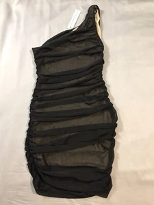 Alice + Olivia Dress Womens 2 Black Ruched One Shoulder Lined - Picture 1 of 16